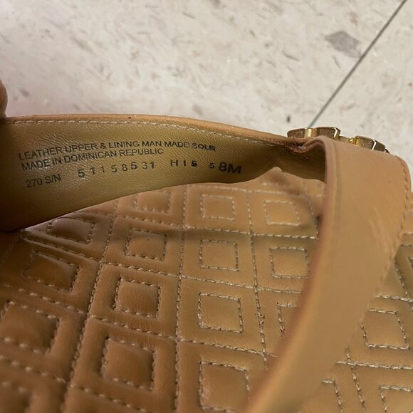 TORY BURCH Beige Nude Quilted Thong Mule Sandals Block Heel *RARE - Picture 4 of 14